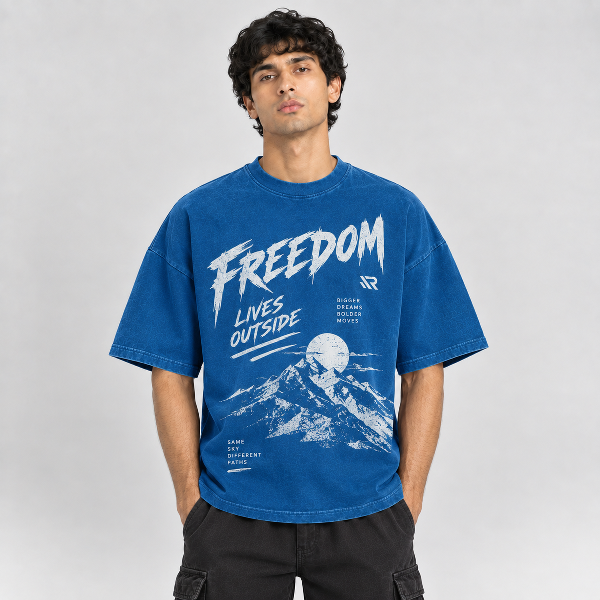 Blue Static Oversized Tee