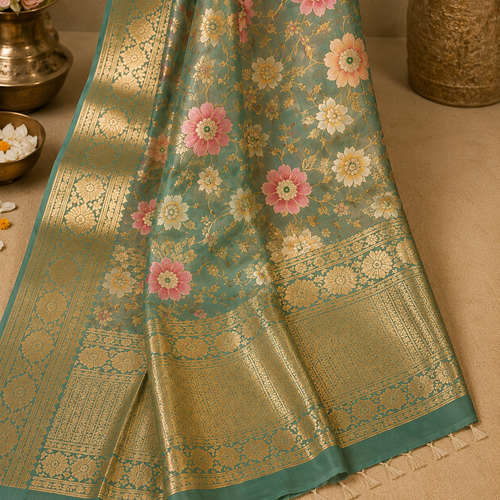 Aaradhya Floral Zari Silk Blend Saree