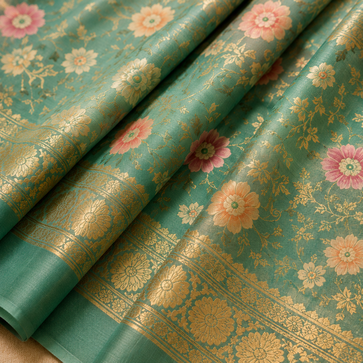 Aaradhya Floral Zari Silk Blend Saree
