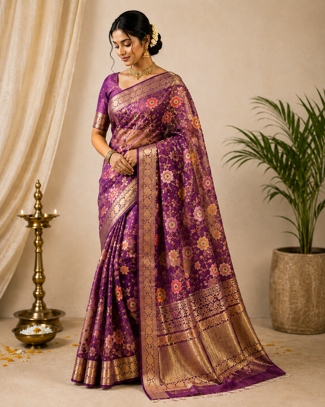Aaradhya Zari Silk Blend Saree Lite Green