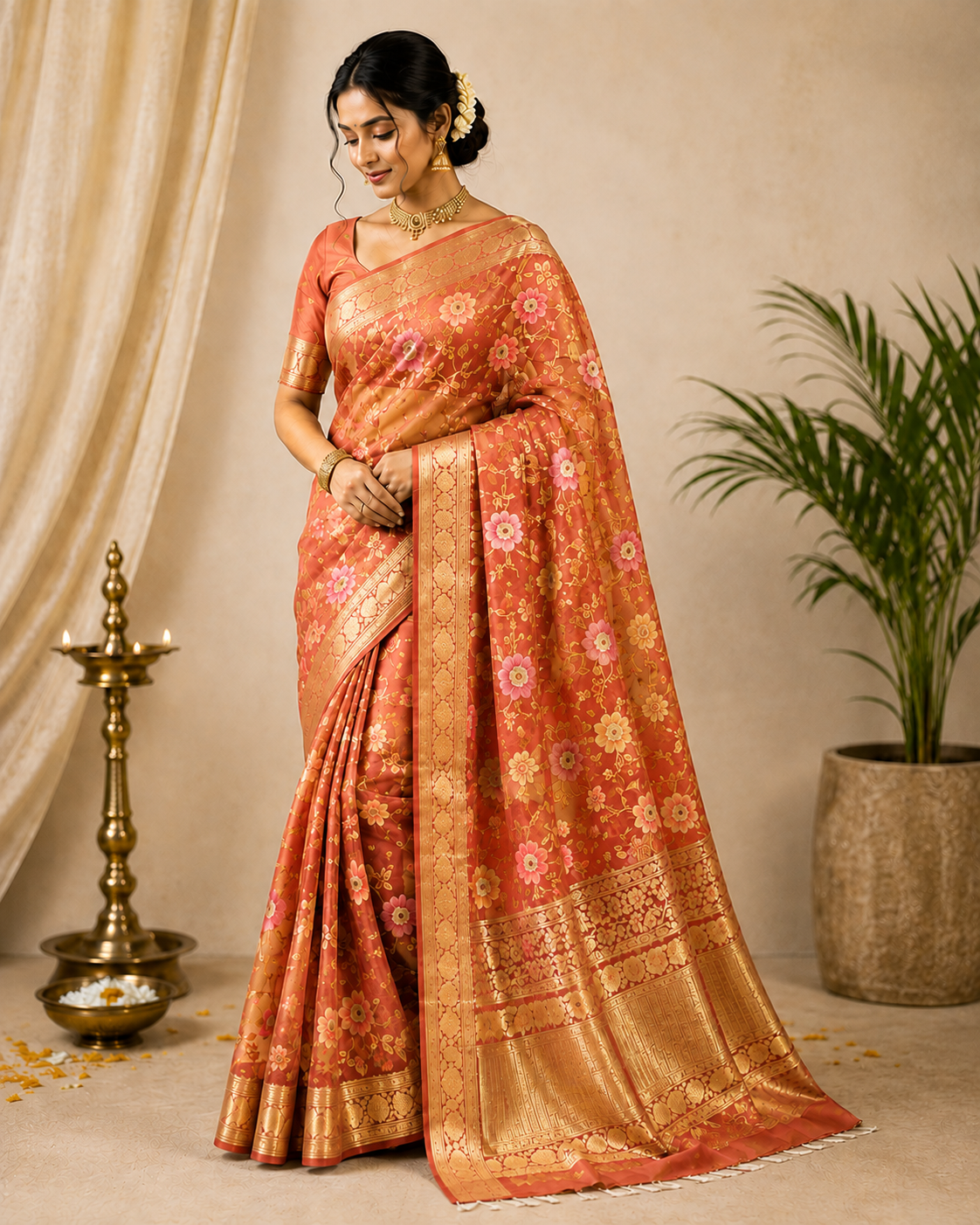 Aaradhya Zari Silk Blend Saree Lite Green
