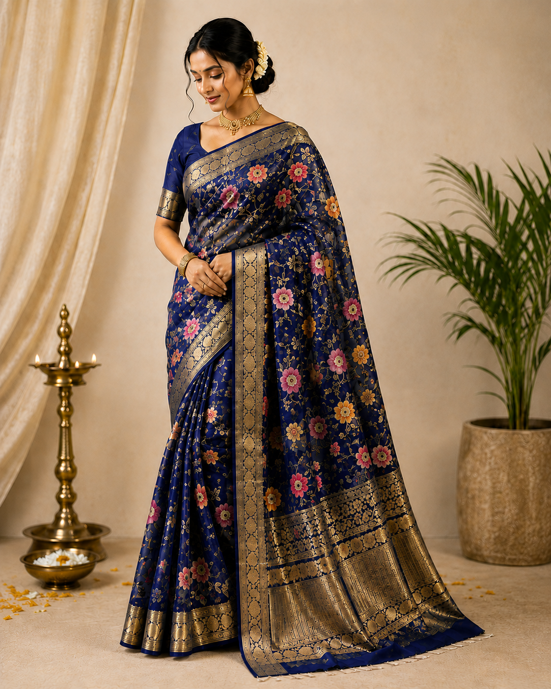 Aaradhya Floral Zari Silk Blend Saree