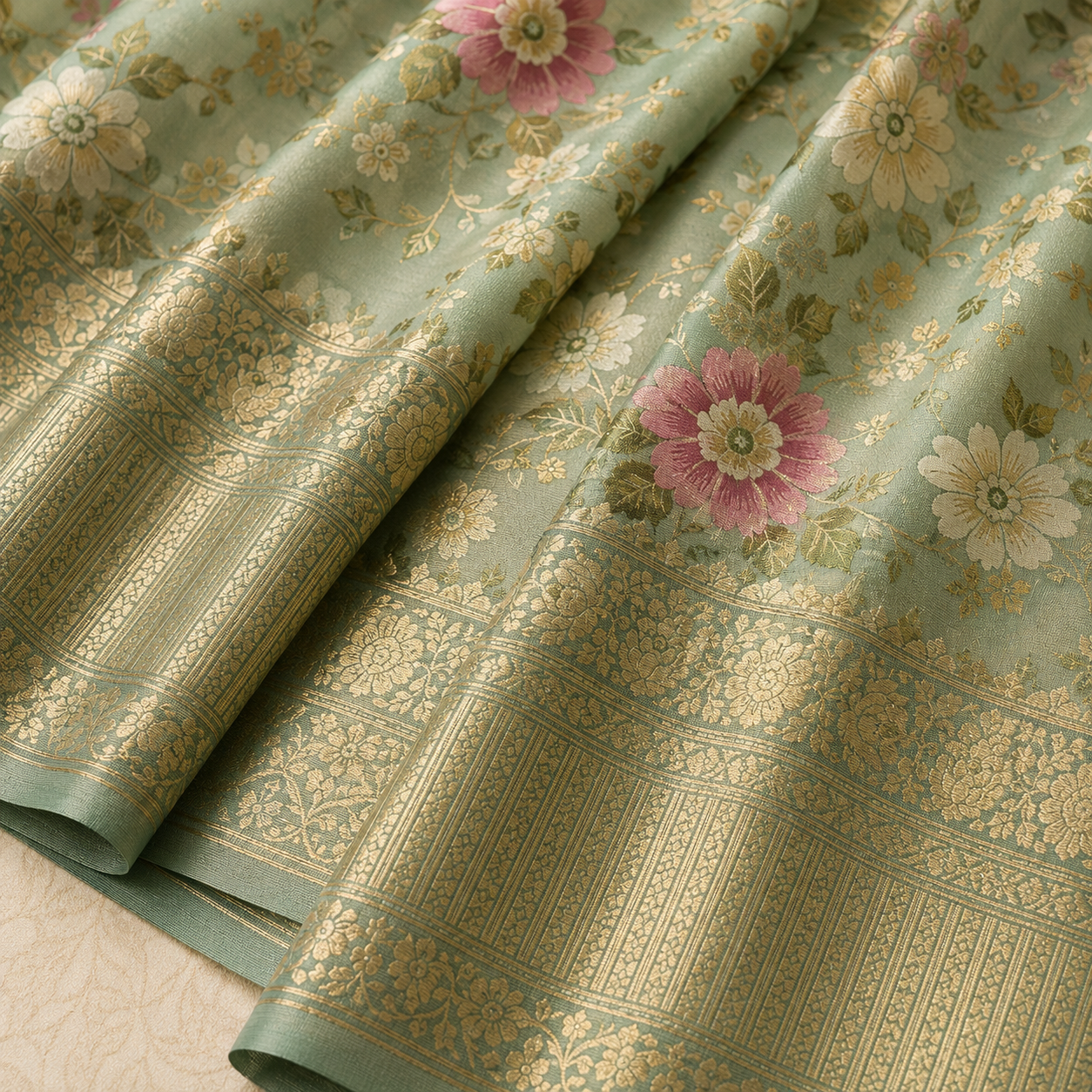 Aaradhya Zari Silk Blend Saree Lite Green