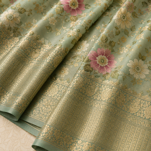 Aaradhya Zari Silk Blend Saree Lite Green