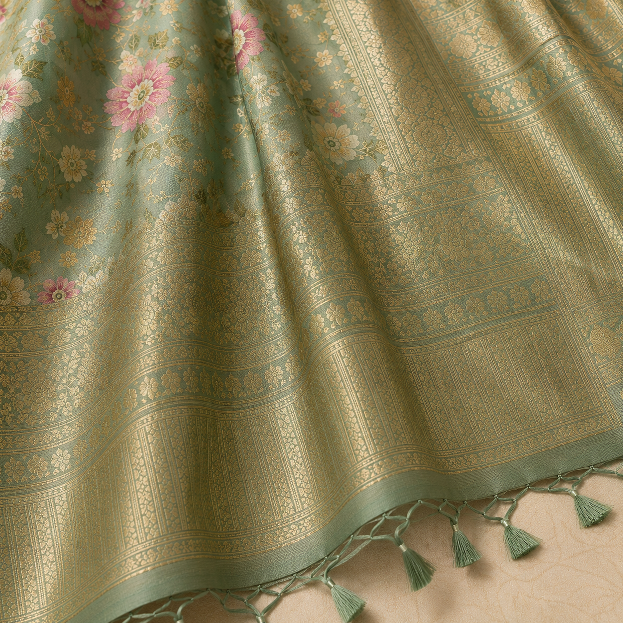 Aaradhya Zari Silk Blend Saree Lite Green